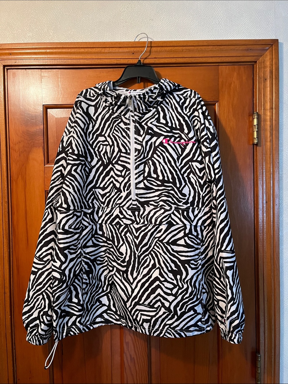 Womens Black & White Zebra Print Windbreaker Jacket